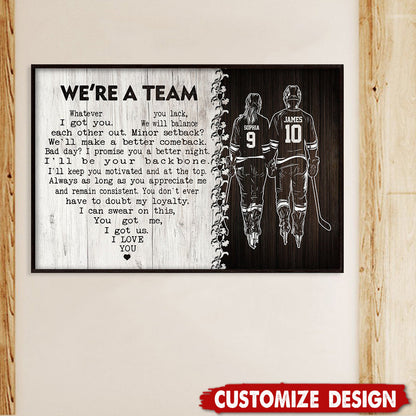 “We’re A Team” Personalized Hockey Couple Poster / Canvas - Custom Gift for Hockey Lovers