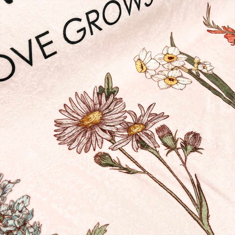 Personalized 'Love Grows Here' Floral Blanket for Mom & Grandma