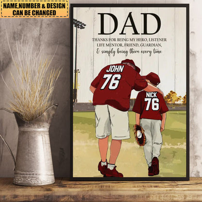 Thanks For Being My Hero - Personalized Baseball Poster / Canvas Gift
