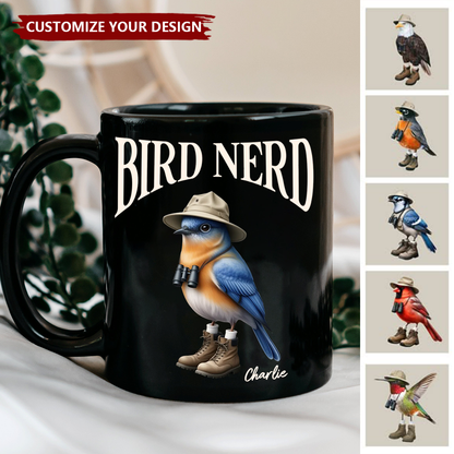 Bird Nerd” Funny Personalized Black Mug - Gift for Bird Watchers & Twitchers