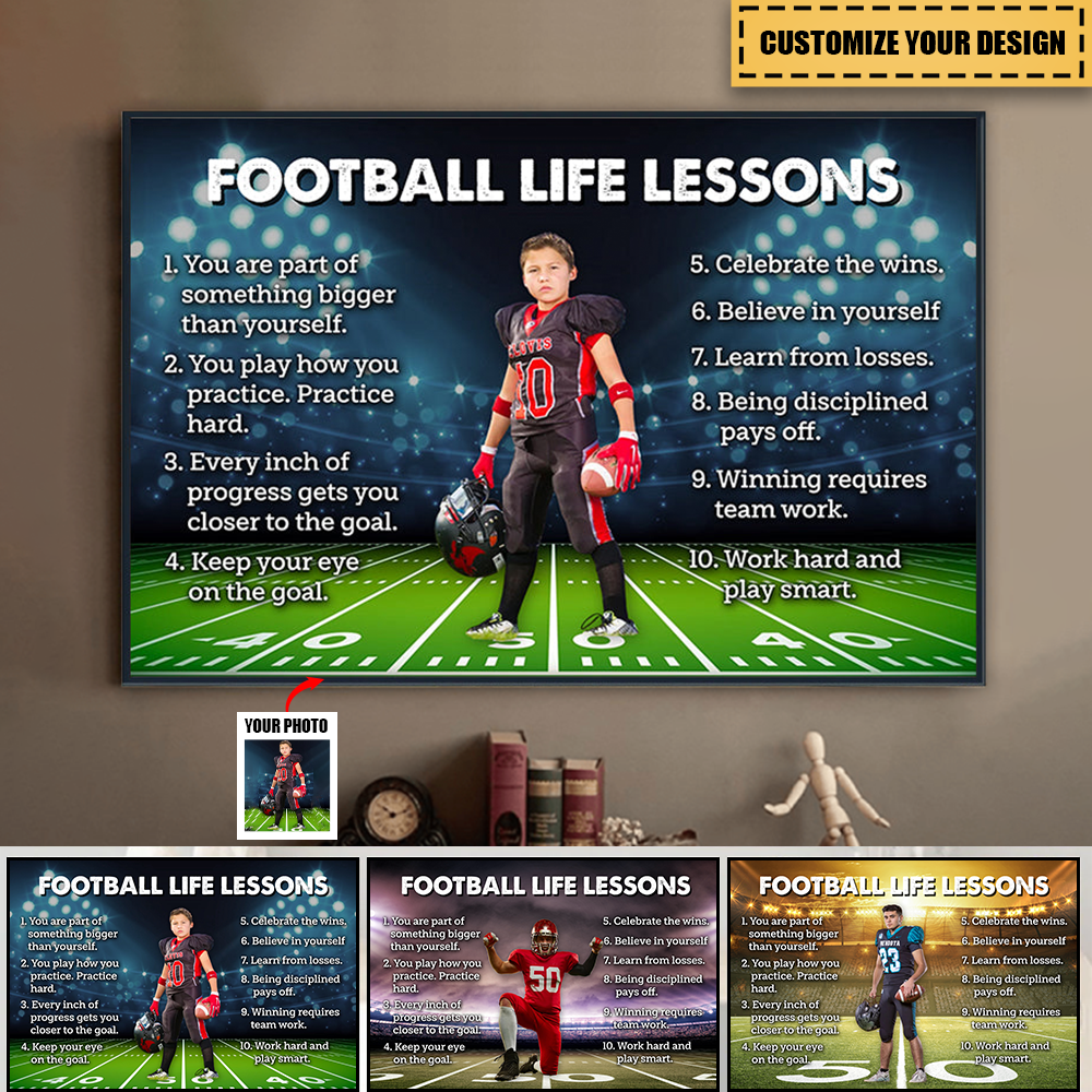 American Football Life Lessons - Personalized Custom Photo Poster / Canvas