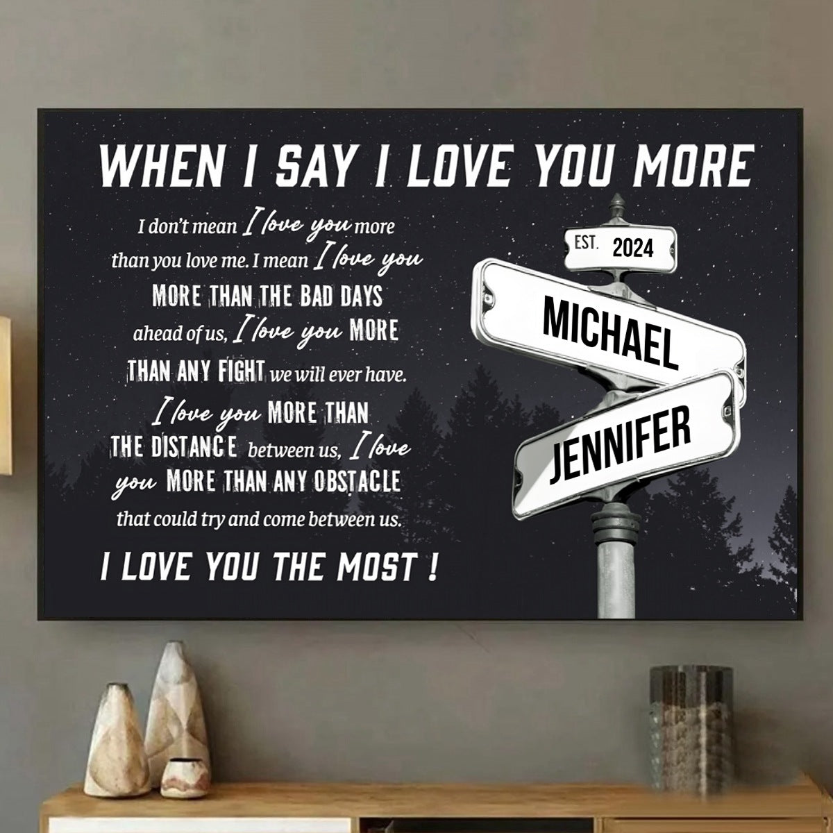 Personalized I Love You More Street Sign - Custom Names Date Canvas / Poster