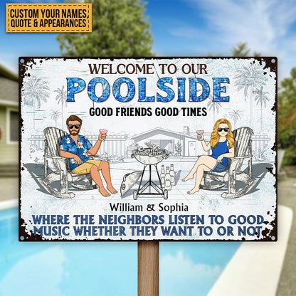 Poolside Grilling Listen To The Good Music - Personalized Metal Signs