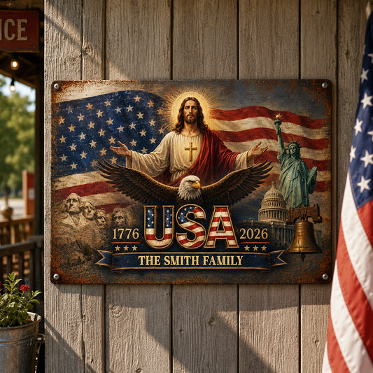 Custom America 250Th Anniversary Metal Sign for Family with personalized design details for meaningful gifting