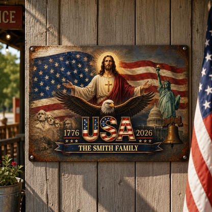 Custom America 250Th Anniversary Metal Sign for Family with personalized design details for meaningful gifting