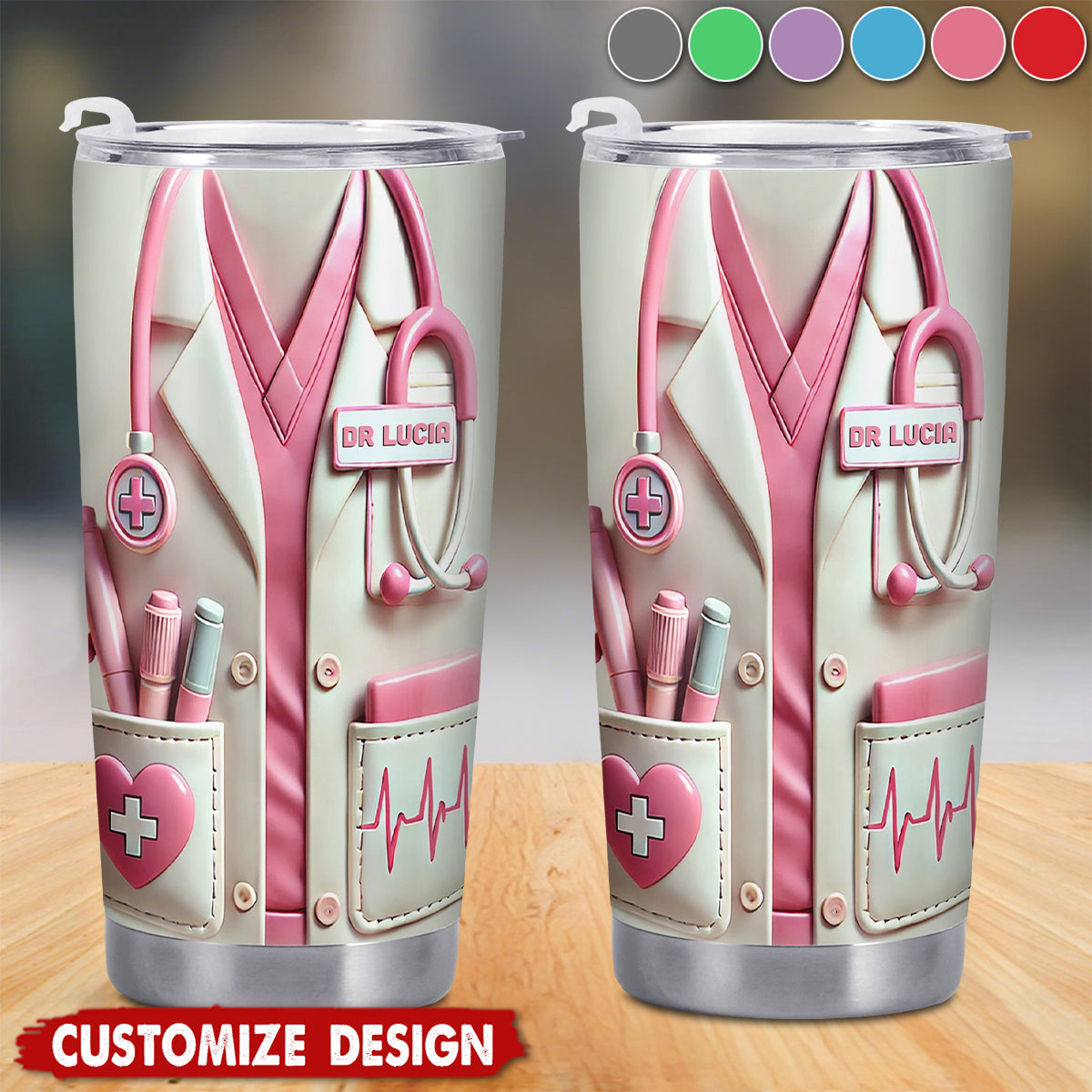Stethoscope Heart Design - Personalized Tumbler - Gift For Nurse & Doctor