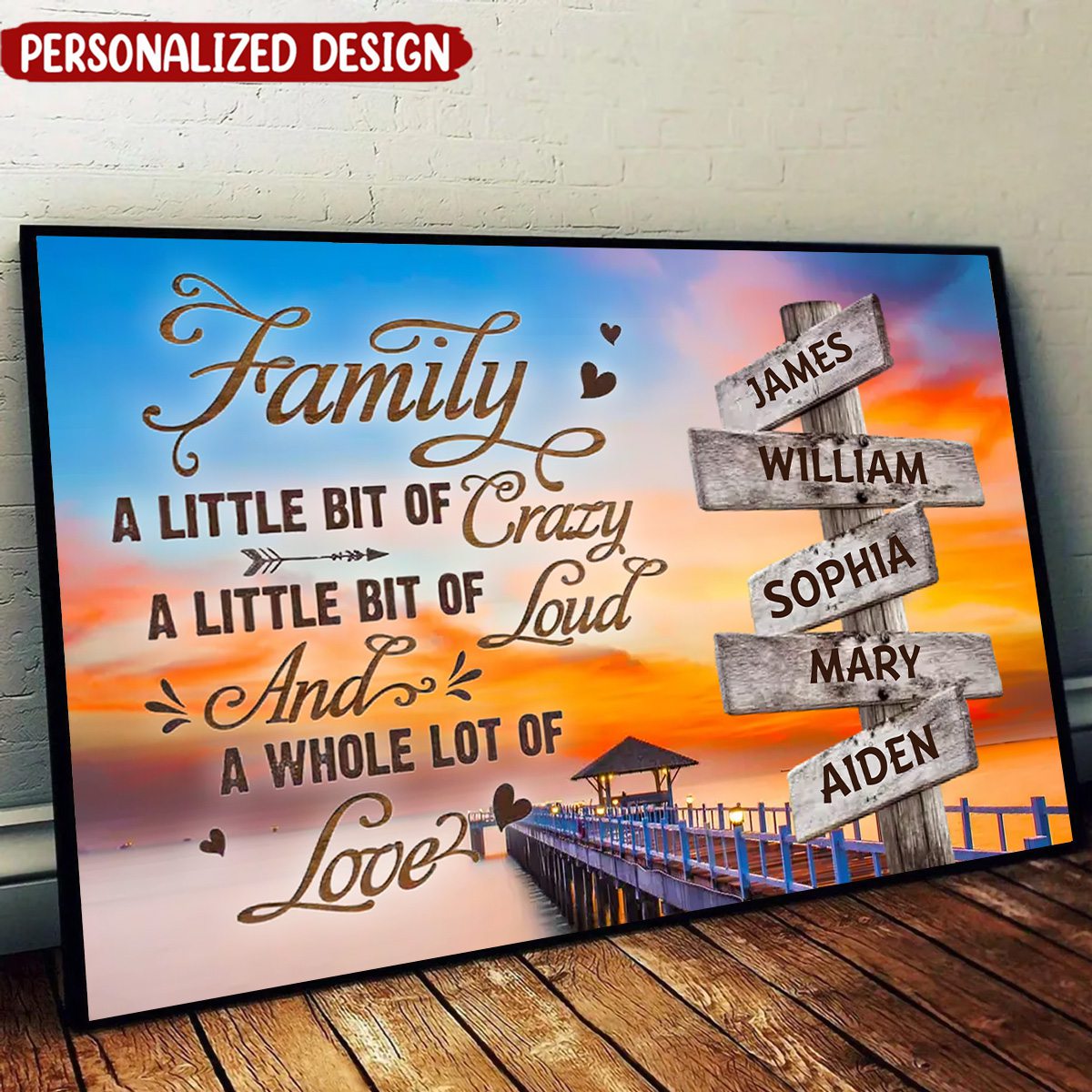 Personalized Family Wall Art: 'Crazy, Loud, Love' Custom Name Canvas / Poster