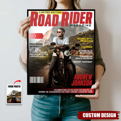 Personalized Road Rider Magazine Cover Poster / Canvas - Motorcycle Gift for Riders