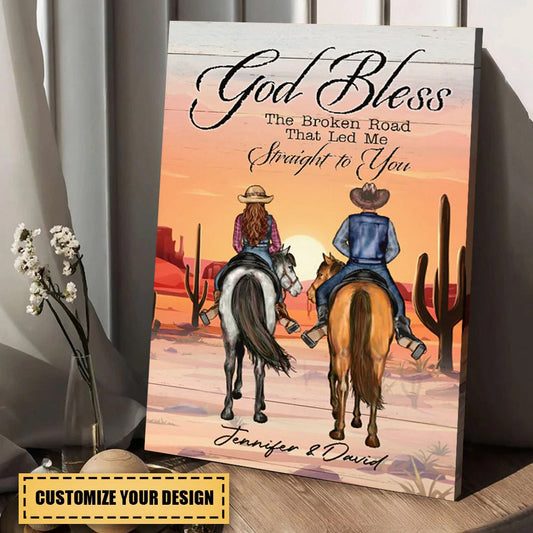Personalized "God Bless The Broken Road" Canvas Wall Art for Couples