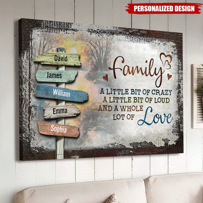 (Now with 13-20 Names Option) Our Crazy Loud Love - Personalized Family Vintage Sunset Poster / Canvas