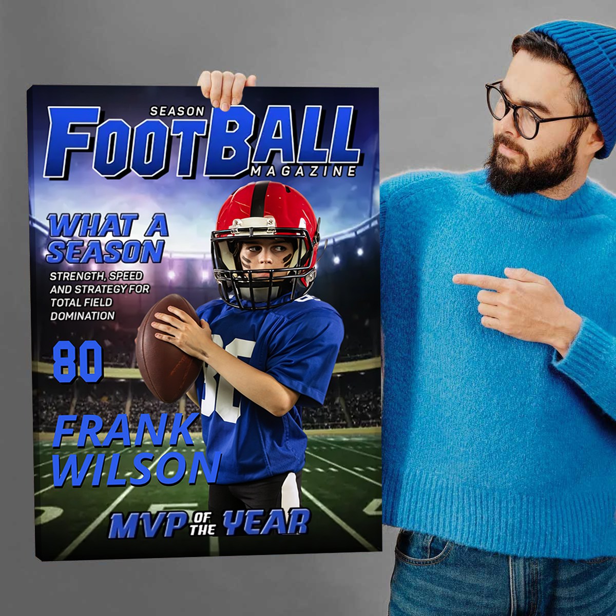 Personalized American Football Magazine Cover Poster / Canvas - Custom Photo Gift for Fans