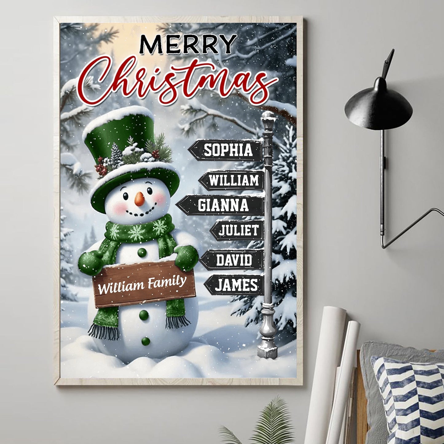 Personalized Snowman Family Christmas Poster / Canvas - Custom Wall Art with Names