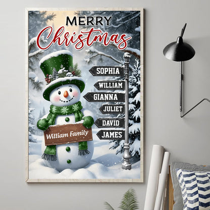 Personalized Snowman Family Christmas Poster / Canvas - Custom Wall Art with Names