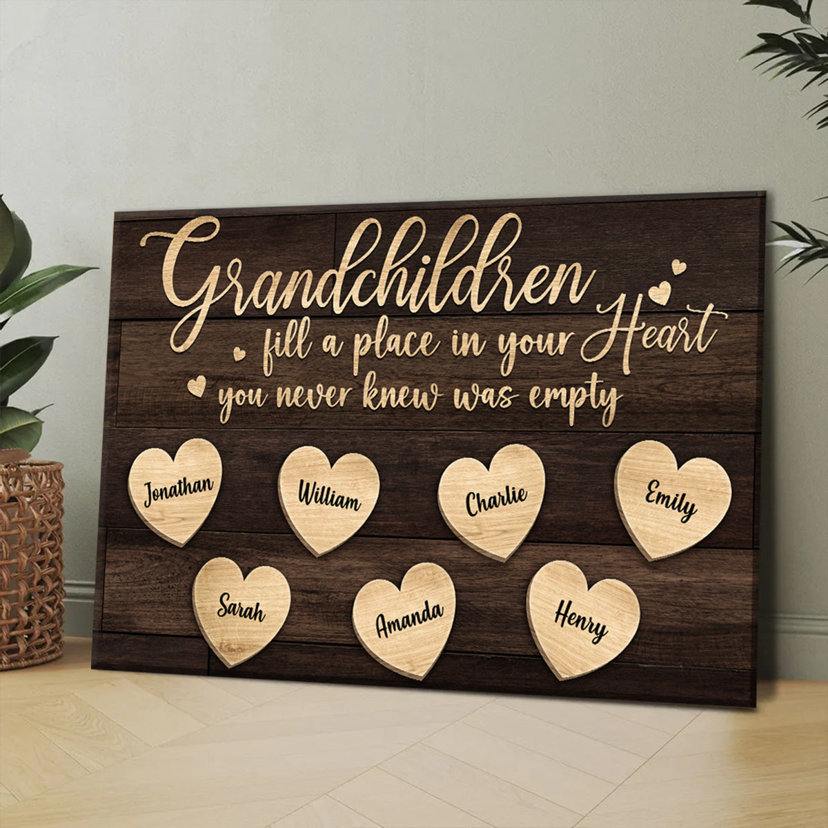 Heartfelt Personalized Canvas: "Grandchildren Fill Your Heart" for Grandparents