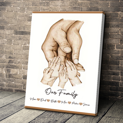 Parents Hands With Kids - Personalized Custom Family Canvas / Poster