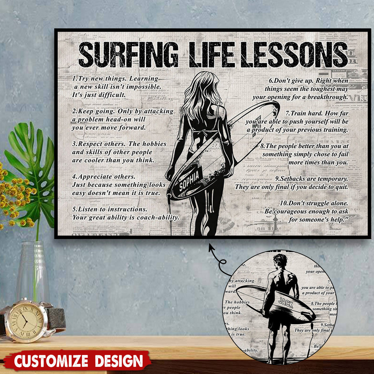 Personalized Surfing Life Lessons Poster / Canvas - Gift For Surfing Lovers