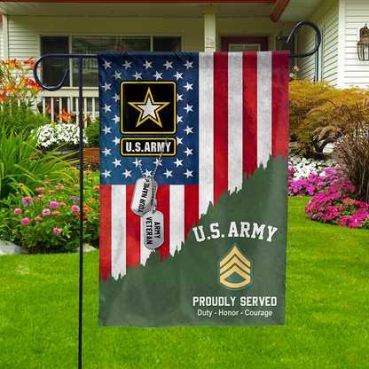 Personalized Military Veteran Garden Flag - Custom Rank & Name
