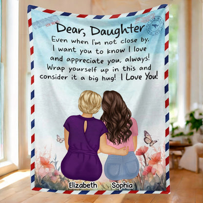Personalized Mom Daughter Blanket: 'Even When I'm Not Close By, Consider it a Hug'