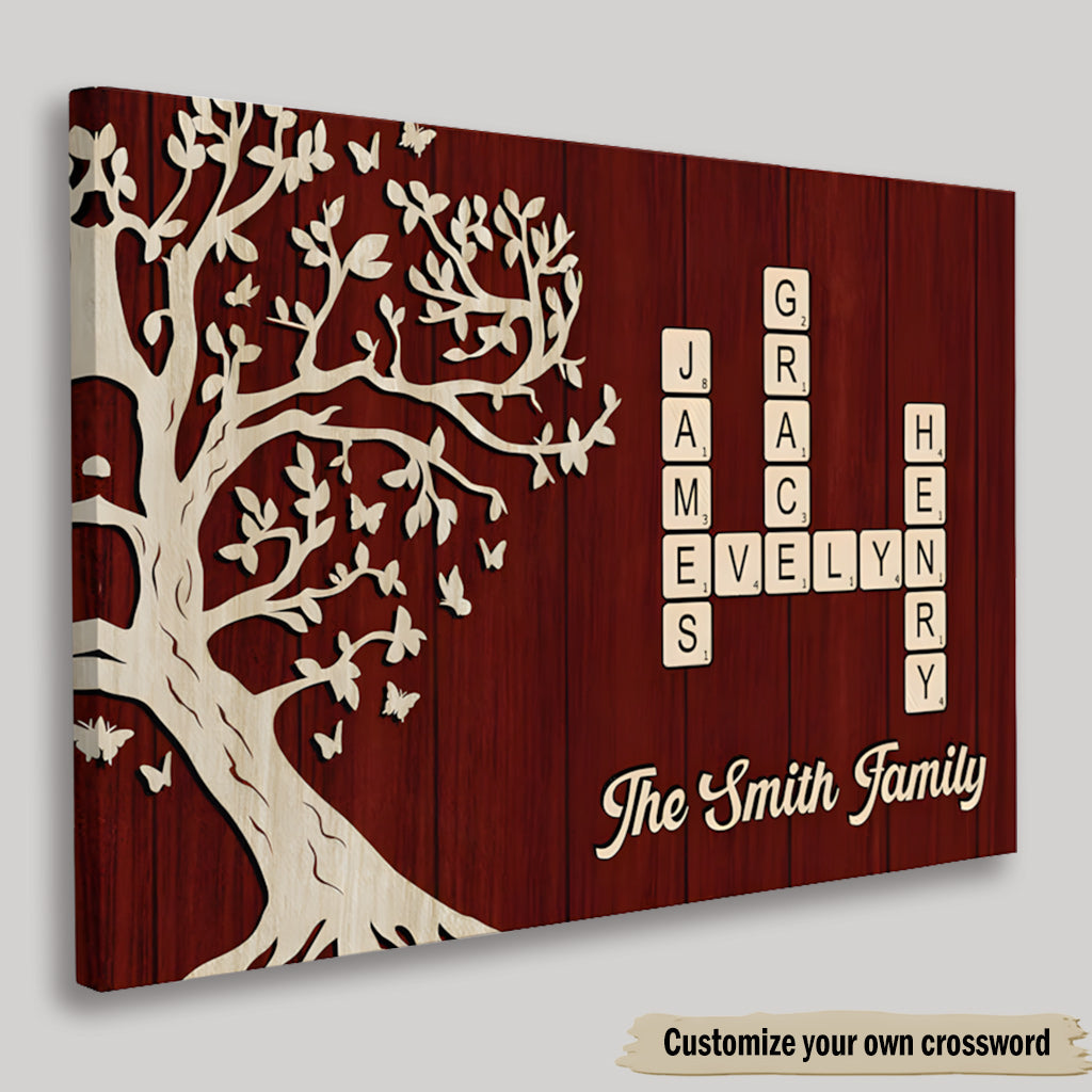 Custom Family Crossword Canvas: Personalized Names & Tree Wall Art