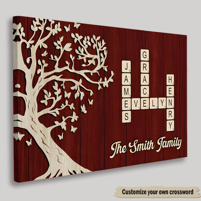Custom Family Crossword Canvas: Personalized Names & Tree Wall Art