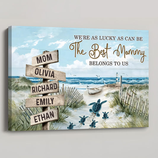 Personalized 'Best Mommy Belongs To Us' Custom Beach Art Canvas
