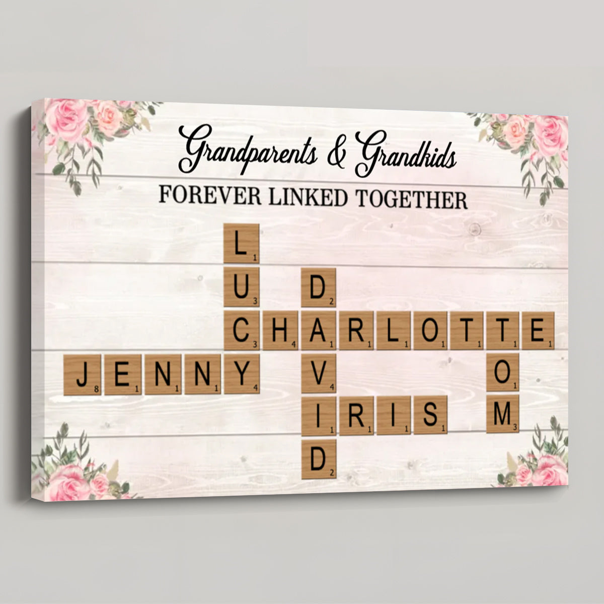 Custom Grandparents & Grandkids Forever Linked Together Scrabble Canvas