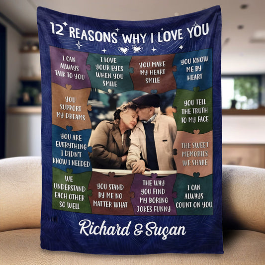 Heartfelt Personalized '12 Reasons Why I Love You' Photo Blanket