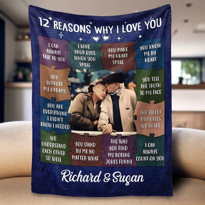 Heartfelt Personalized '12 Reasons Why I Love You' Photo Blanket