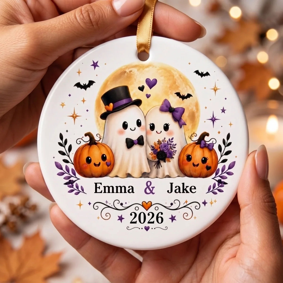 Ghost Couple Personalized Ceramic Ornament for Couples - Cute Halloween Wedding Gift