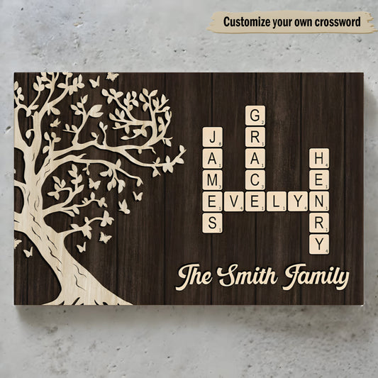 Custom Family Crossword Canvas: Personalized Names & Tree Wall Art