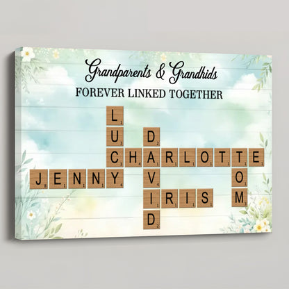 Custom Grandparents & Grandkids Forever Linked Together Scrabble Canvas