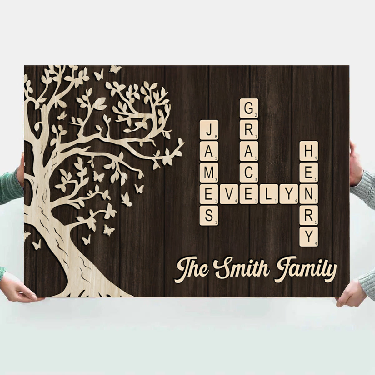 Custom Family Crossword Canvas: Personalized Names & Tree Wall Art