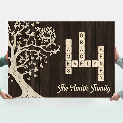 Custom Family Crossword Canvas: Personalized Names & Tree Wall Art