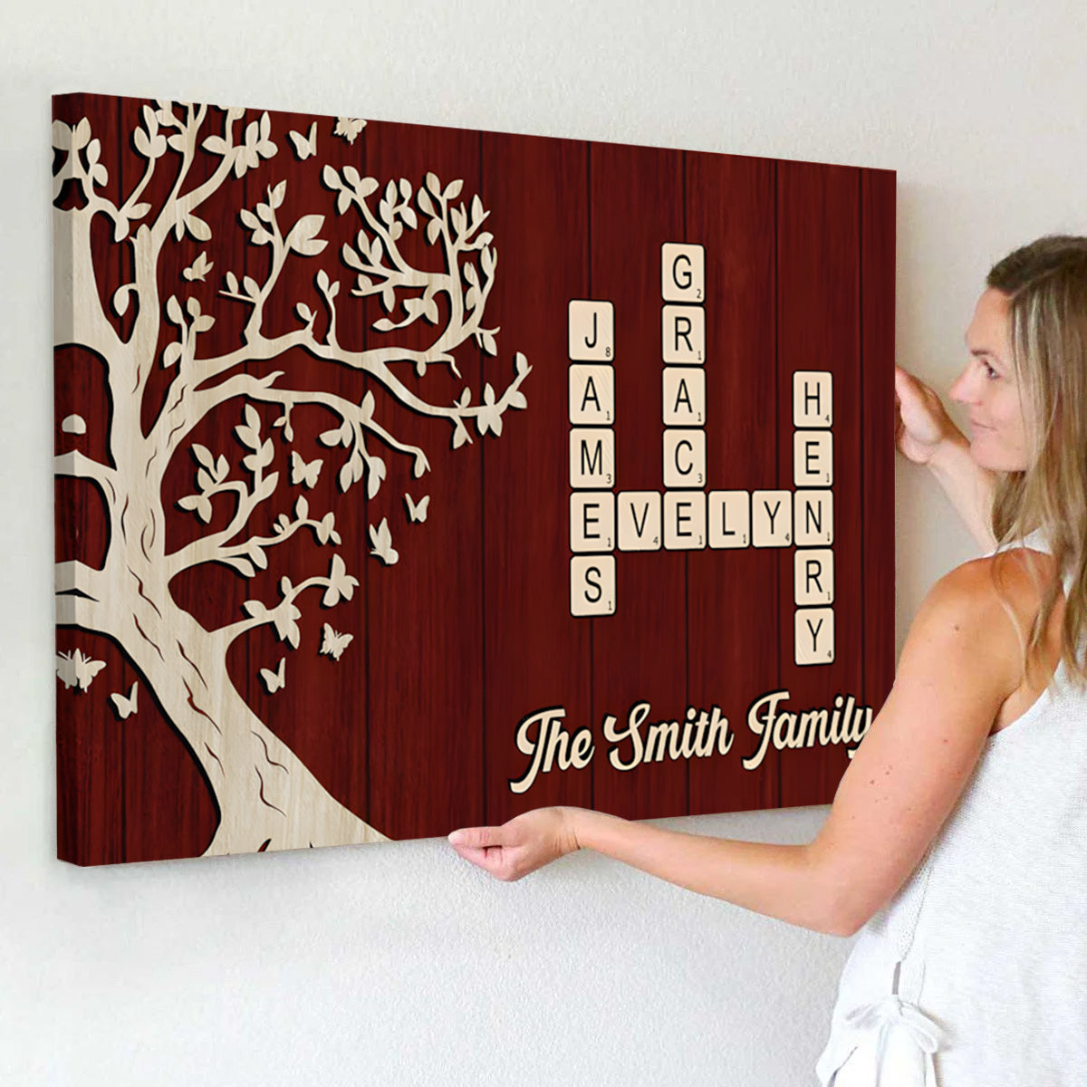Custom Family Crossword Canvas: Personalized Names & Tree Wall Art