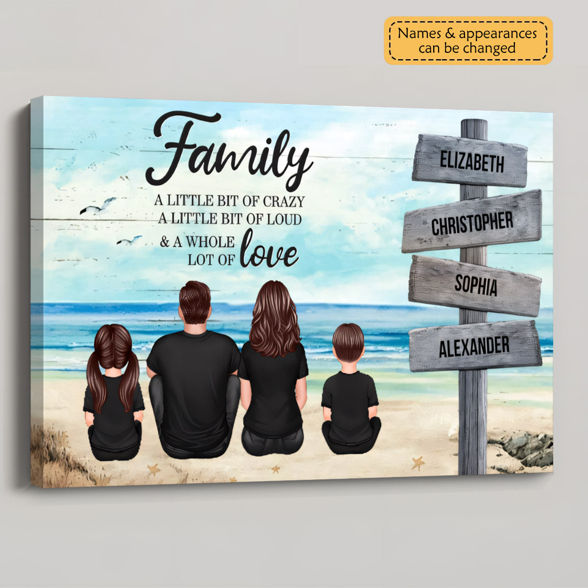 Personalized Family Canvas / Poster: “A Whole Lot of Love” Beach Wall Art Gift