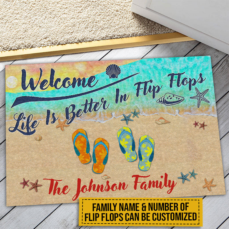 Life Is Better In Flip Flops - Personalized Beach House Welcome Doormat