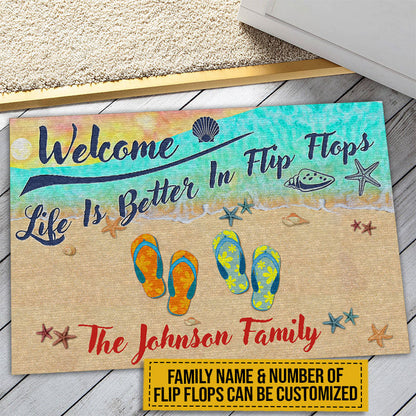 Life Is Better In Flip Flops - Personalized Beach House Welcome Doormat
