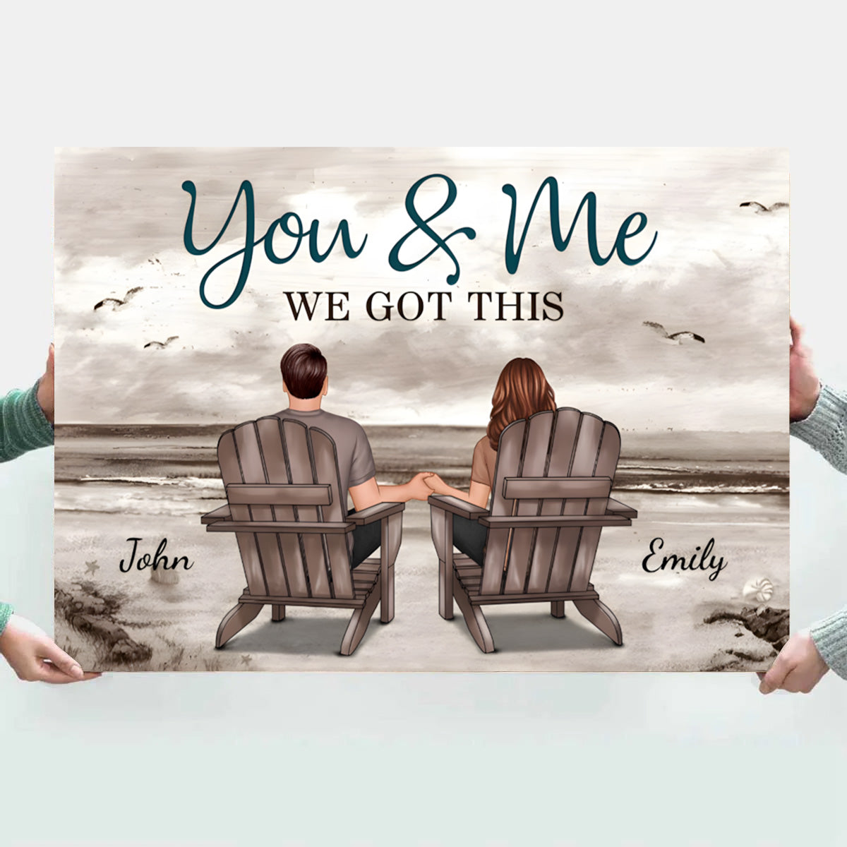 Custom Couple Beach Canvas: 'You & Me, We Got This' Personalized Art