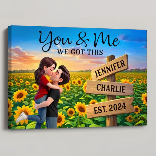 Eternal Love Couple Hugging Kissing - Personalized Sunflower Field Sign Posts Poster / Canvas