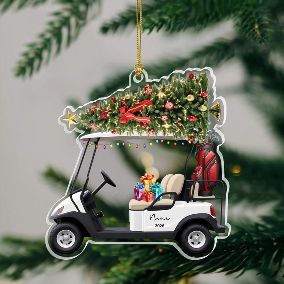 Custom Golf Cart Acrylic Ornament - Personalized Christmas Tree Keepsake Gift for Golfers