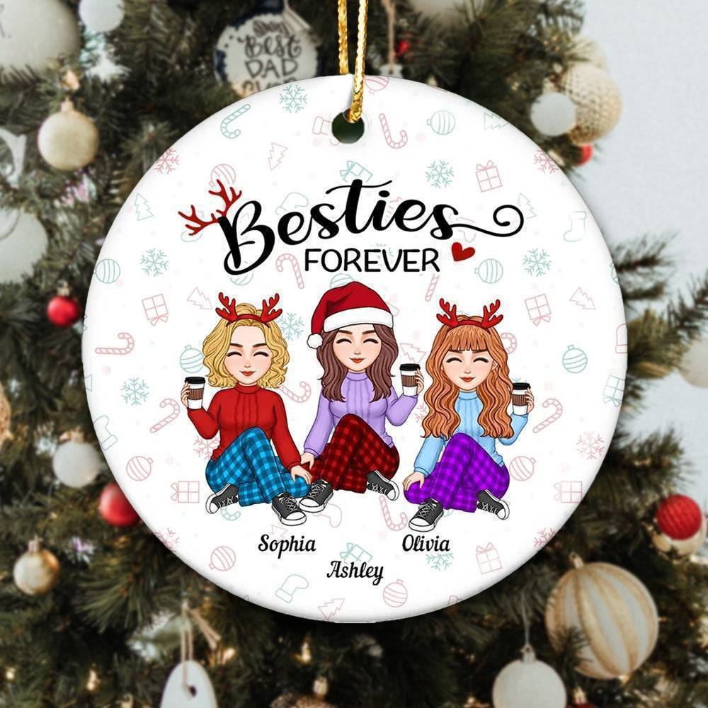 Best Sisters Forever Christmas Colorful Cute Besties Personalized Circle Ornament