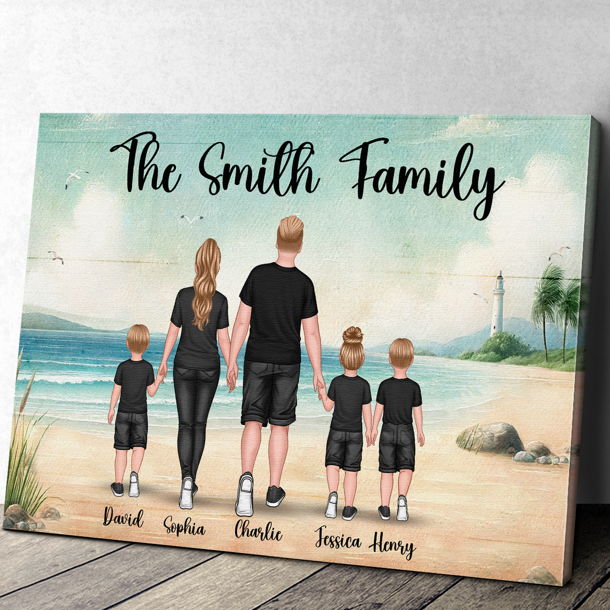 Heartfelt Custom Family Beach Canvas - Personalized with Names & Members