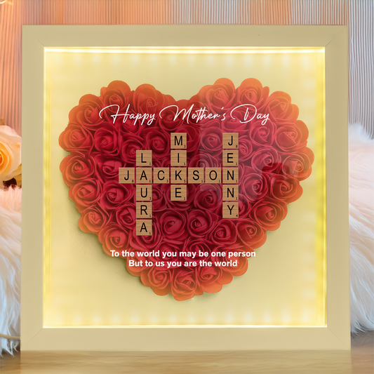 Personalized Family Name Crossword Flower Shadow Box - Custom Gift For Mother's Day