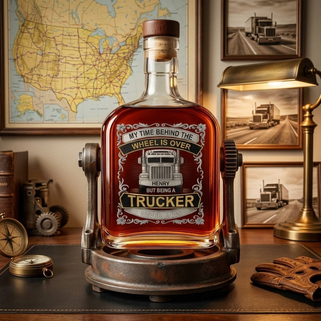 My Time Behind The Wheels Is Over - Personalized Custom Truck Design Whiskey Bottle