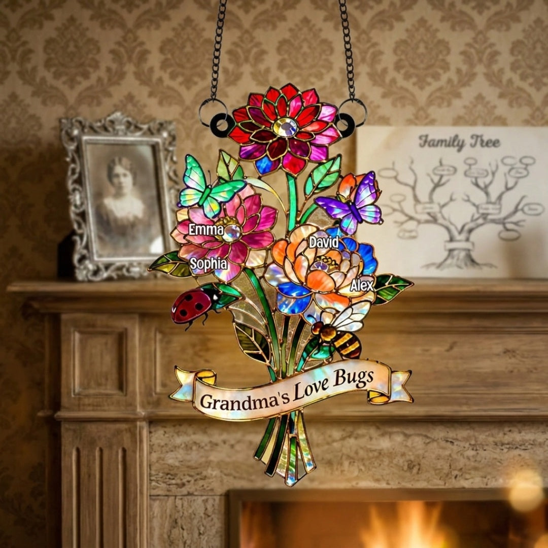 Personalized Window Hanging Suncatcher Ornament: Grandma’s Love Bugs