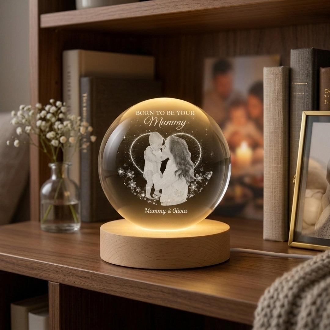 Personalised Photo Crystal Ball Lamp - Custom Gift For New Mum