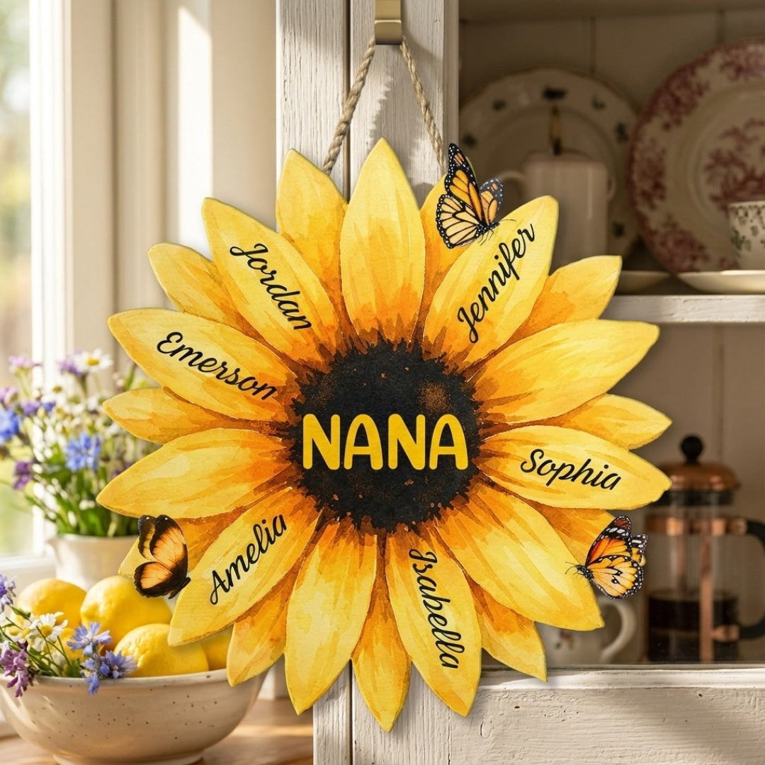 Sunflower Mom Grandma Sign - Personalized Custom Shaped Wood Sign