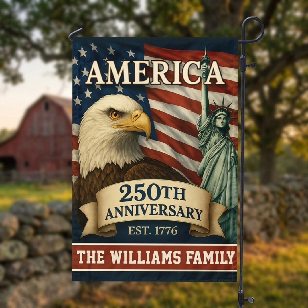Celebrate America 250th Anniversary - Personalized Family Name Garden Flag