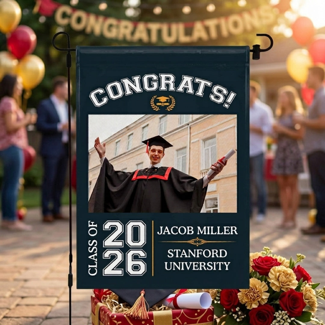 Congrats Class Of [Year] - Personalized Graduation Cap And Diploma Garden Flag
