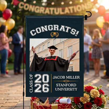 Congrats Class Of [Year] - Personalized Graduation Cap And Diploma Garden Flag
